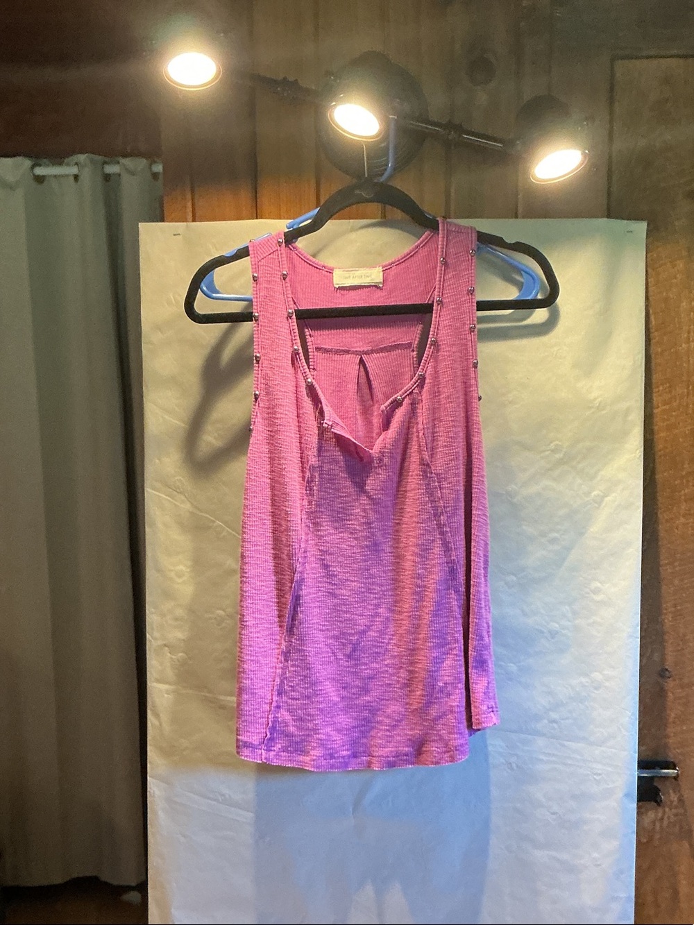 Stud-Trim Sleeveless Tank Top in Fuchsia